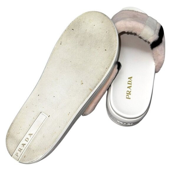 PRADA Luxury Designer Faux FUR Pink Summer Slides Sandals Womens Size 9 US - Picture 5 of 9